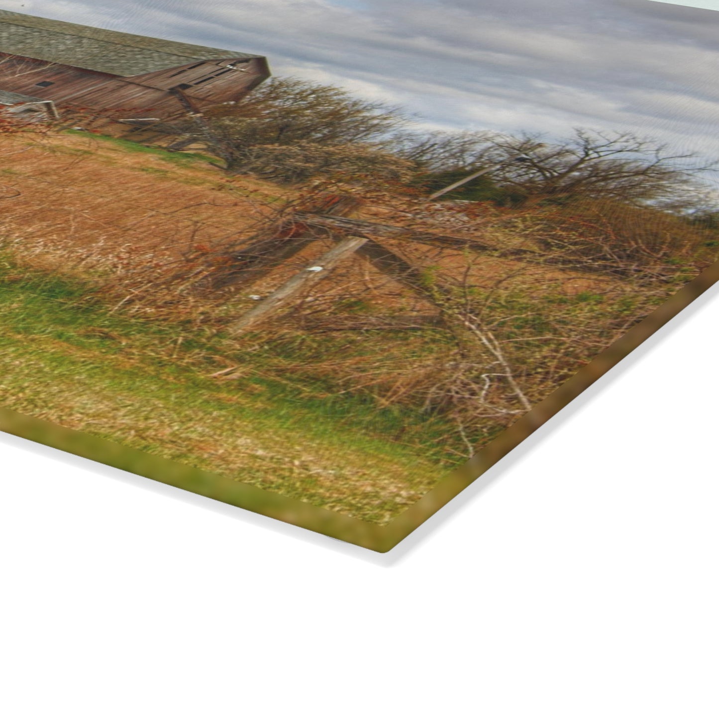 U R There Photography Clothier Road Red II Rustic Farmhouse Tempered-Glass Cutting Board