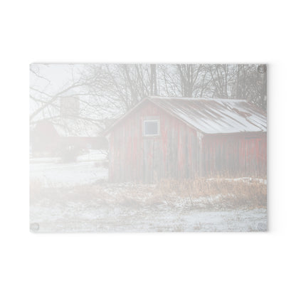 U R There Photography Frenchline Road Red Shack and Barn Rustic Farmhouse Tempered-Glass Cutting Board