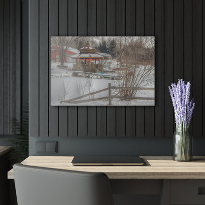 U R There Photography Columbiaville Gazebo in Winter Rustic Farmhouse Acrylic Wall Print
