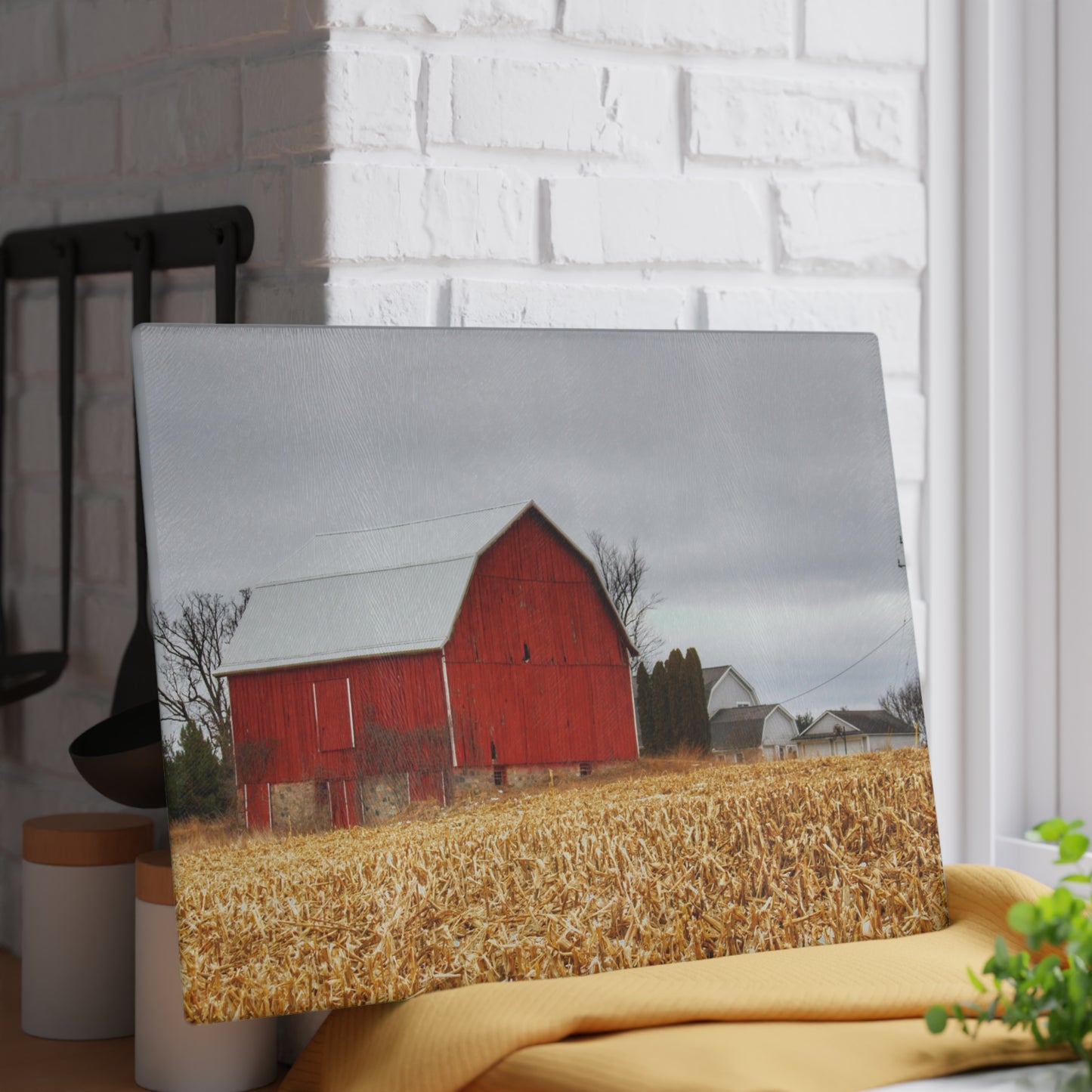 U R There Photography Jones Road Red Rustic Farmhouse Tempered-Glass Cutting Board