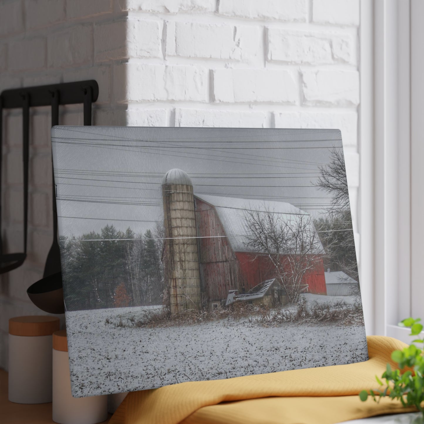U R There Photography Arbela Road Red Rustic Farmhouse Tempered-Glass Cutting Board