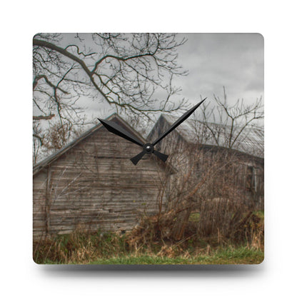 U R There Photography Bowers Road Greys II Rustic Farmhouse Acrylic Analog Wall Clock