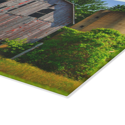 U R There Photography Mushroom Road Red and Silo Rustic Farmhouse Tempered-Glass Cutting Board