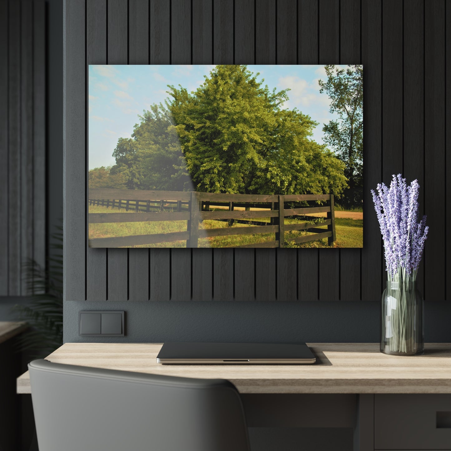 U R There Photography Country Fence and Tree in Metamora Rustic Farmhouse Acrylic Wall Print