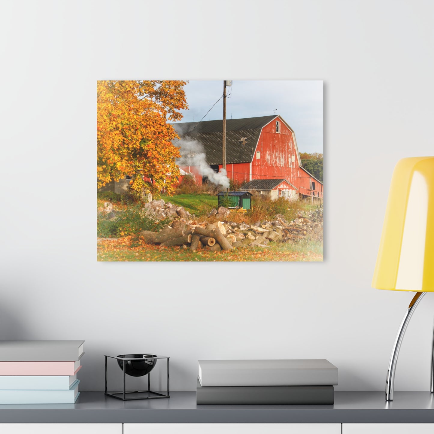 U R There Photography Greenwood Road Red in the Fall Rustic Farmhouse Acrylic Wall Print