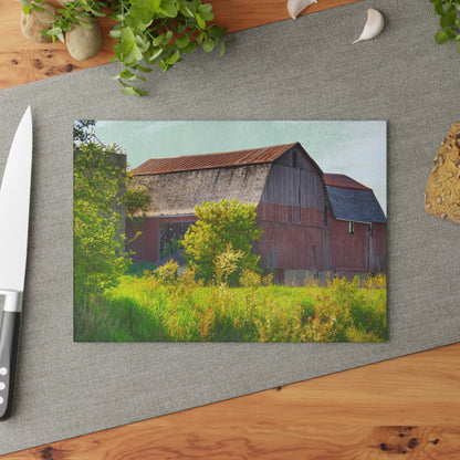 U R There Photography Leslie Road Red II Rustic Farmhouse Tempered-Glass Cutting Board