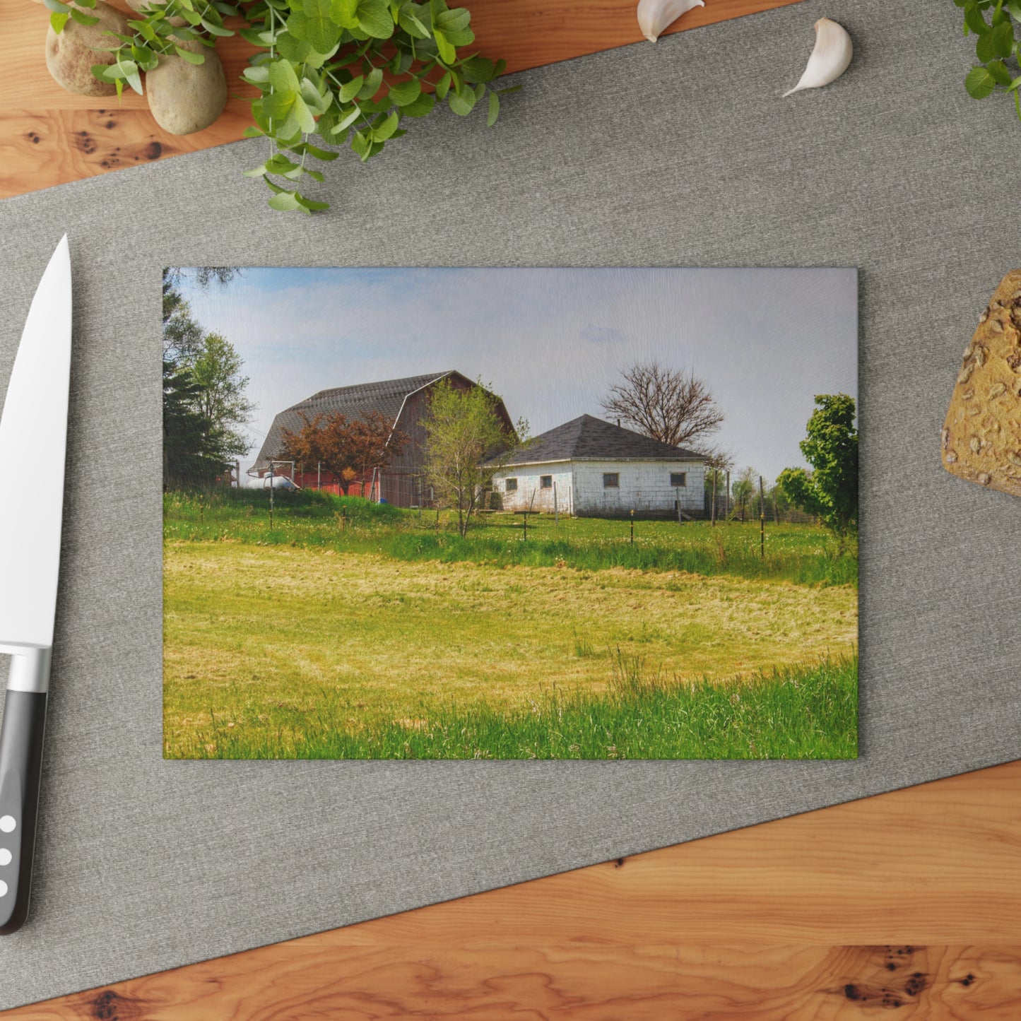U R There Photography Colwood Hidden Red and Little White Rustic Farmhouse Tempered-Glass Cutting Board