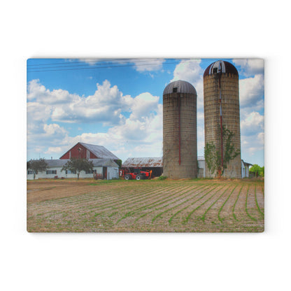 U R There Photography Marlette Road Farm III Rustic Farmhouse Tempered-Glass Cutting Board