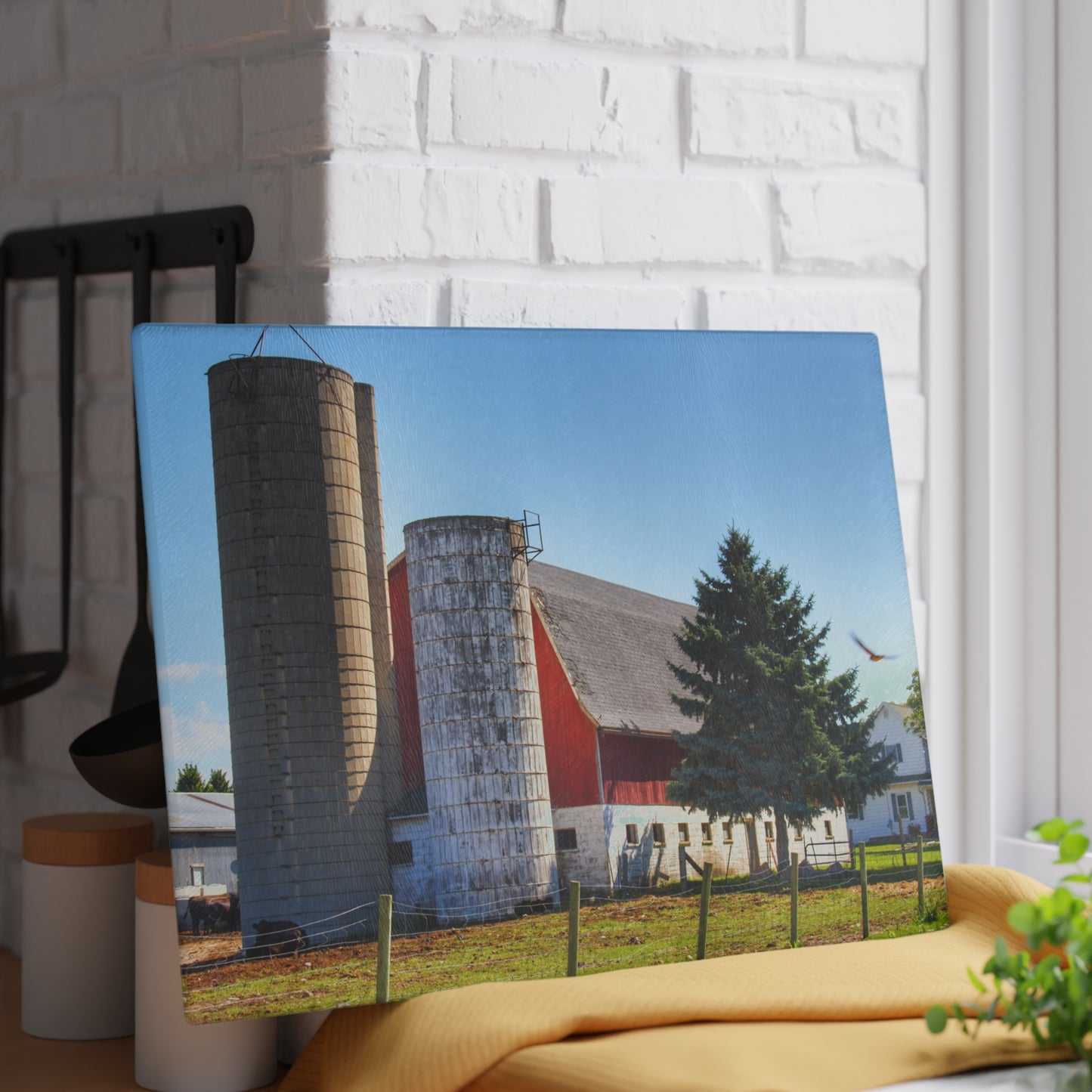 U R There Photography Hunters Creek Road Cow Barn I Rustic Farmhouse Tempered-Glass Cutting Board