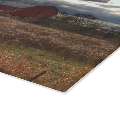 U R There Photography Booth Road Cow Barn II Rustic Farmhouse Tempered-Glass Cutting Board