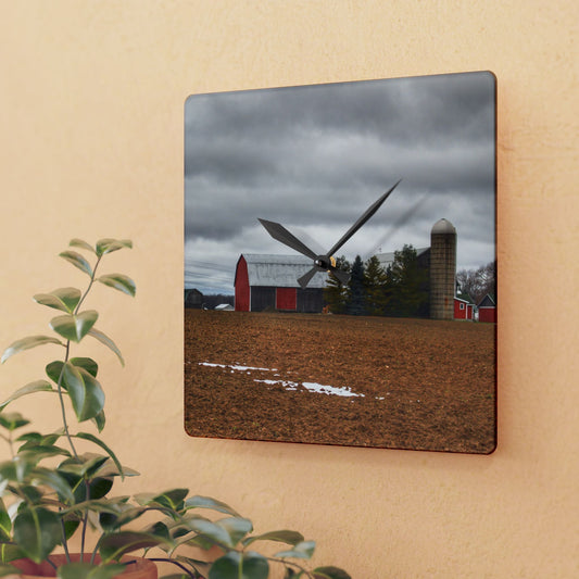 U R There Photography Ormes Road Old Grey Rustic Farmhouse Acrylic Analog Wall Clock
