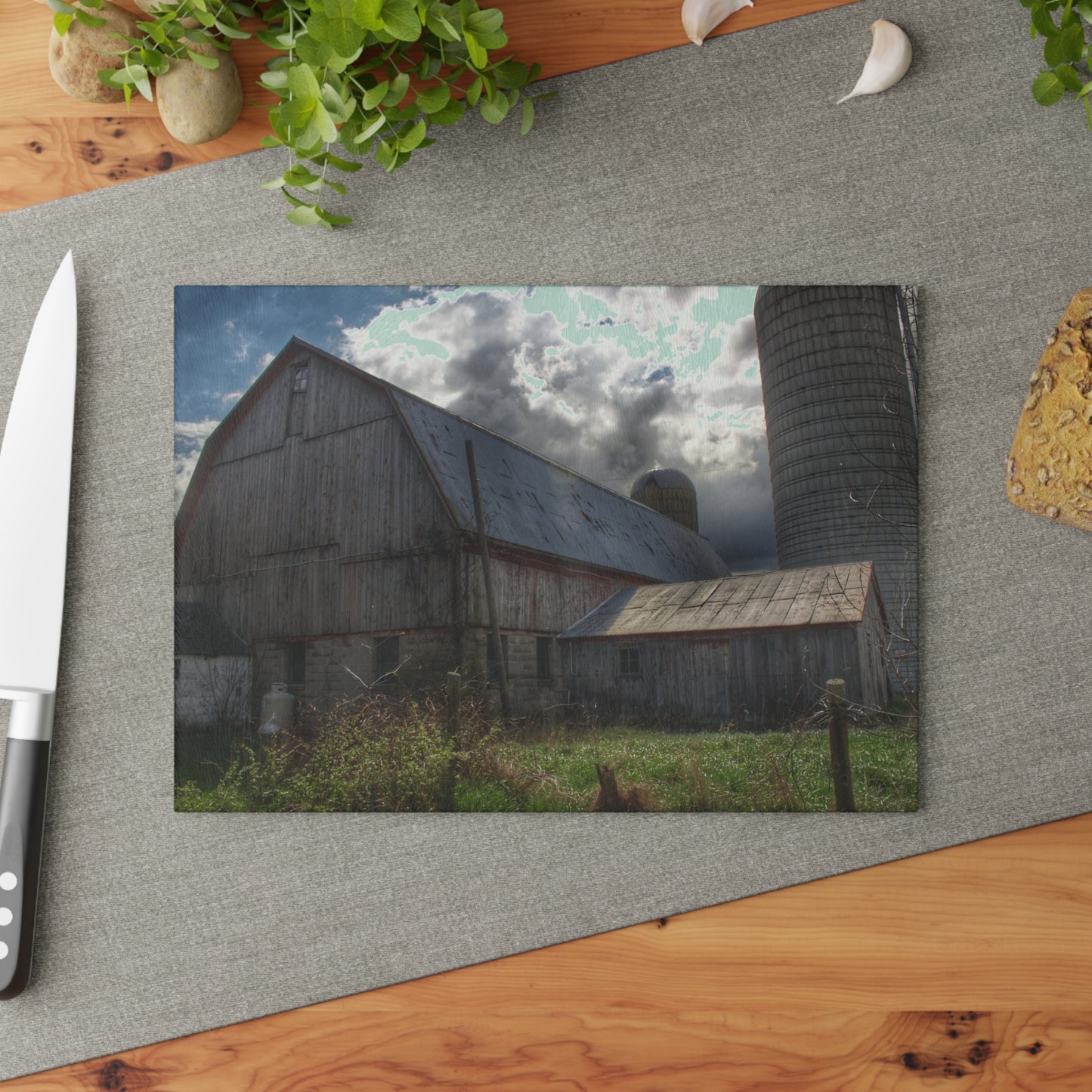 U R There Photography Sandusky Grey II Rustic Farmhouse Tempered-Glass Cutting Board