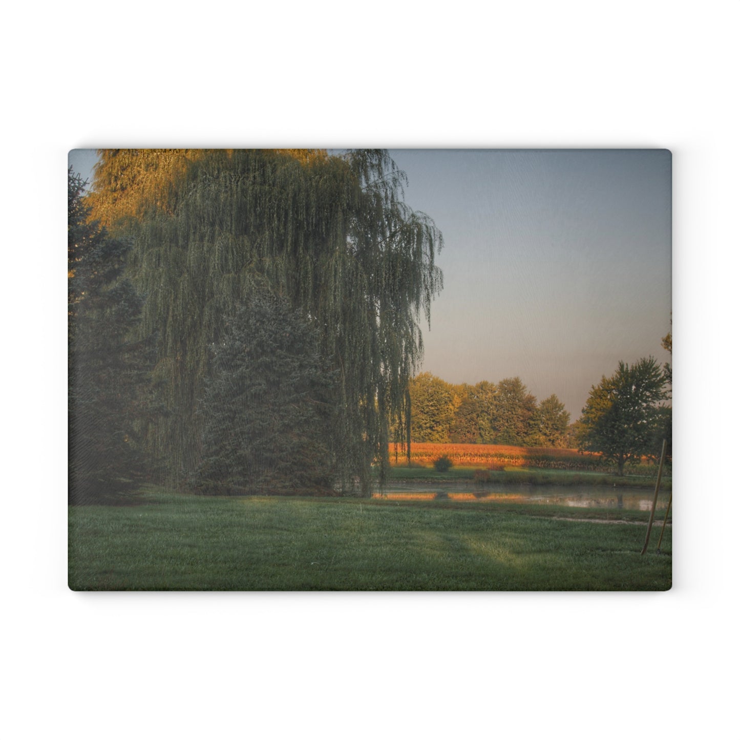 U R There Photography Sunrise on Willow Pond I Rustic Farmhouse Tempered-Glass Cutting Board