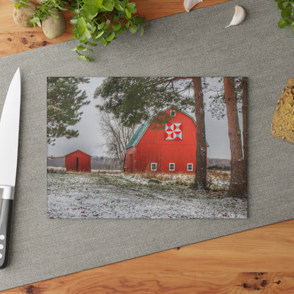 U R There Photography McKail Road Quilted Red Rustic Farmhouse Tempered-Glass Cutting Board