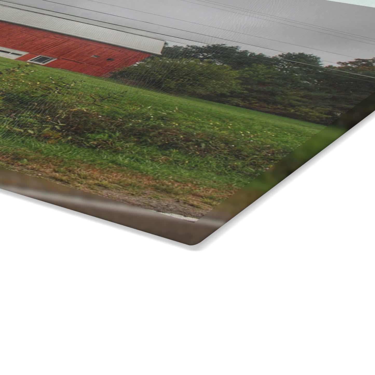 U R There Photography Bronson Lake Road Red Rustic Farmhouse Tempered-Glass Cutting Board
