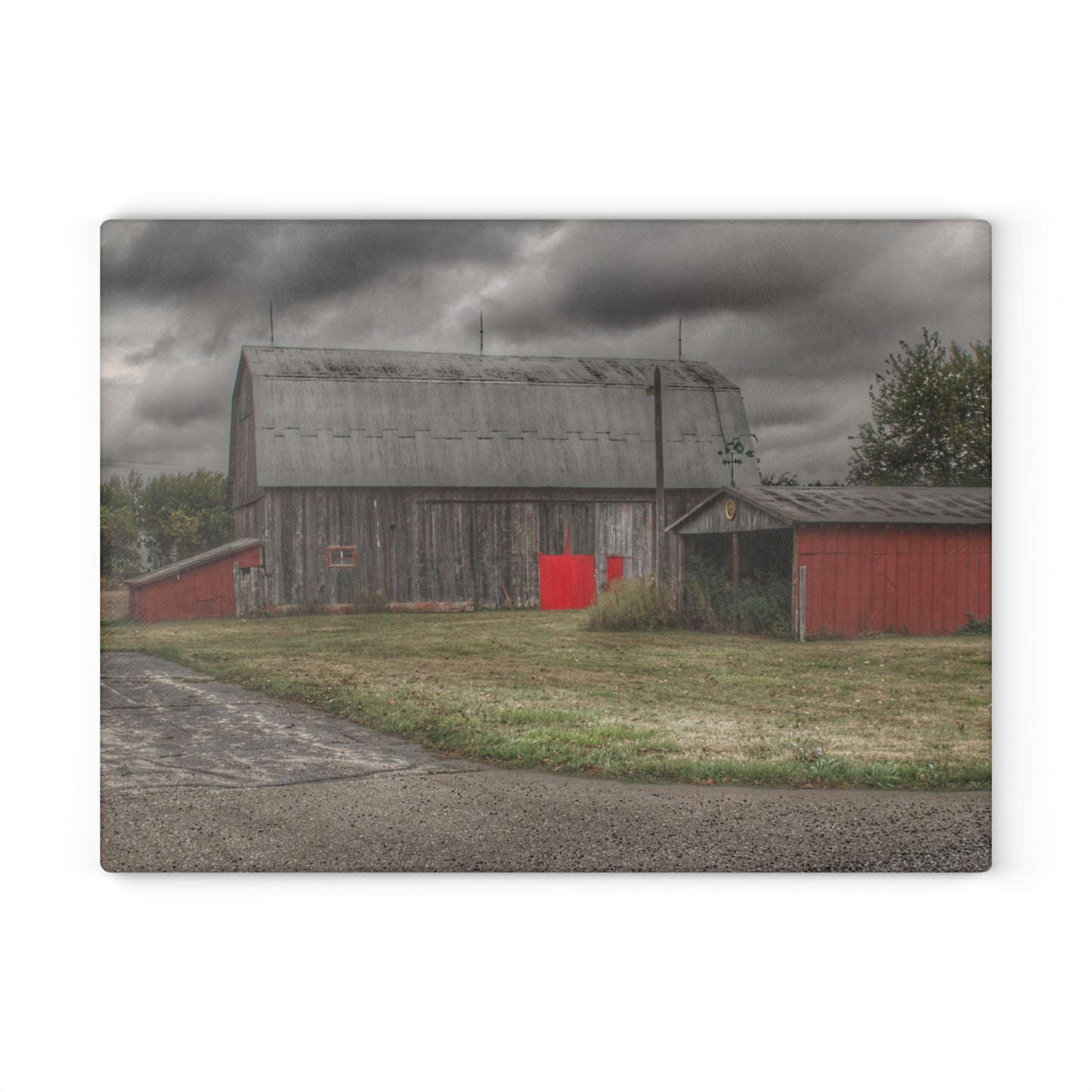 U R There Photography Wadsworth Road Grey Saltbox Rustic Farmhouse Tempered-Glass Cutting Board