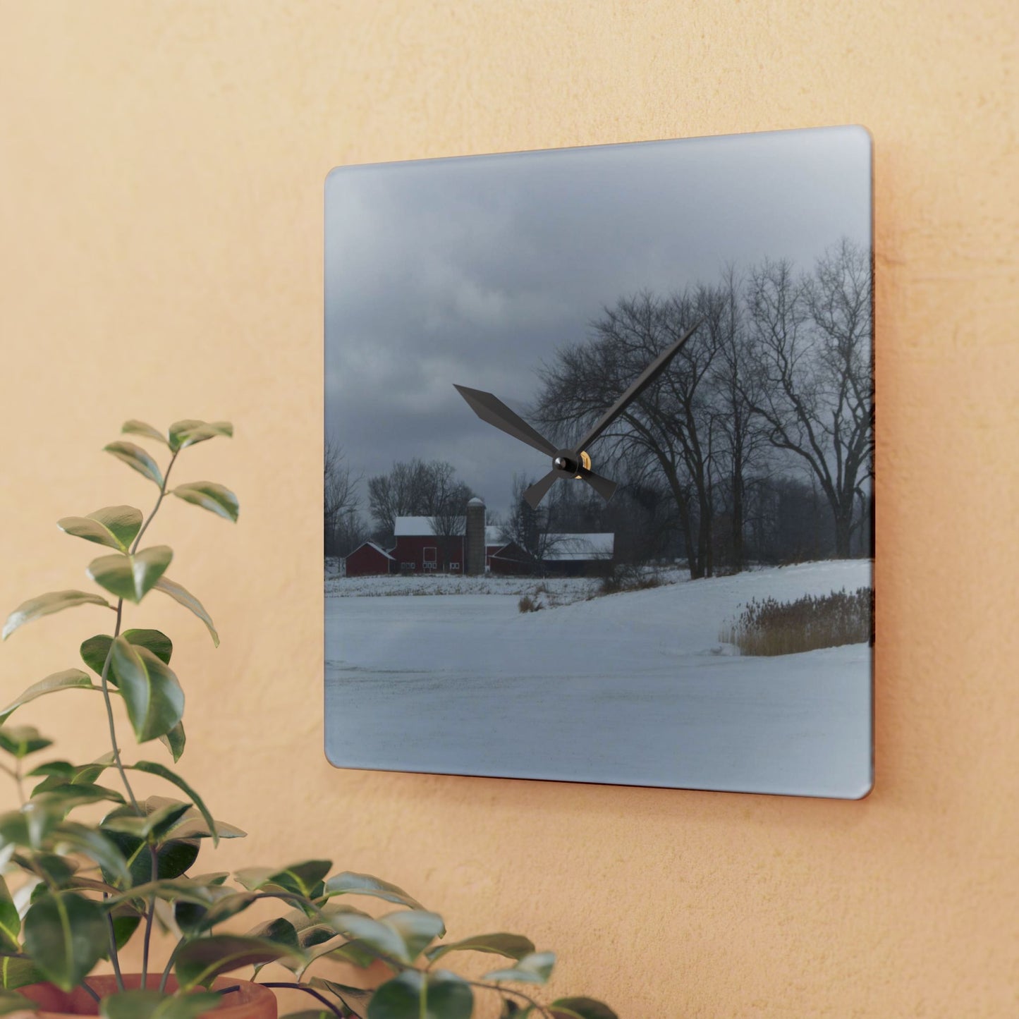 Rustic Farmhouse Wall Clock featuring Across the Field on Sandy Lane II