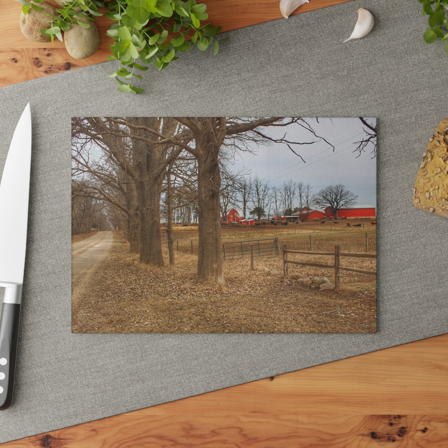 U R There Photography Wilder Road Cow Farm Rustic Farmhouse Tempered-Glass Cutting Board