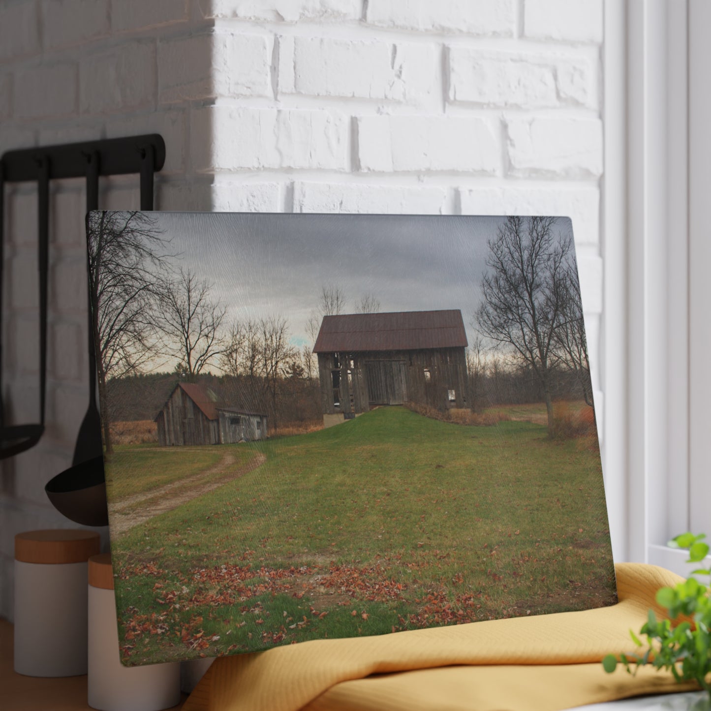 U R There Photography Roadside Greys of Carsonville Rustic Farmhouse Tempered-Glass Cutting Board