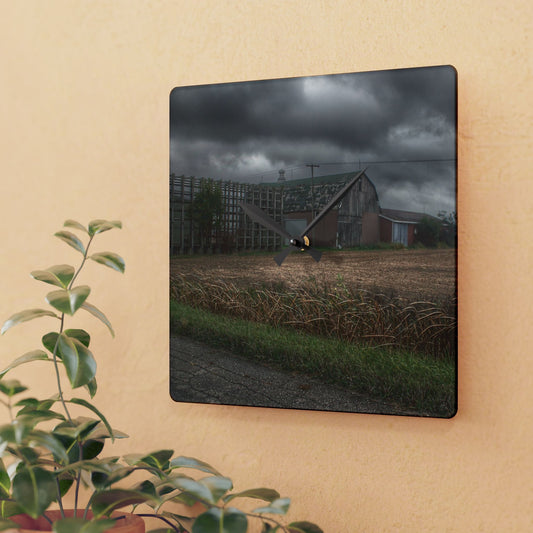 U R There Photography Weaver Road Brown Rustic Farmhouse Acrylic Analog Wall Clock