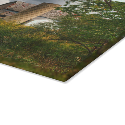 U R There Photography Hill Road Roadside Grey III Rustic Farmhouse Tempered-Glass Cutting Board
