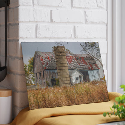 U R There Photography Hill Road Roadside Grey I Rustic Farmhouse Tempered-Glass Cutting Board