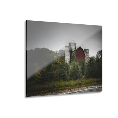 U R There Photography Castle Road Red and Silos in the Rain Rustic Farmhouse Acrylic Wall Print