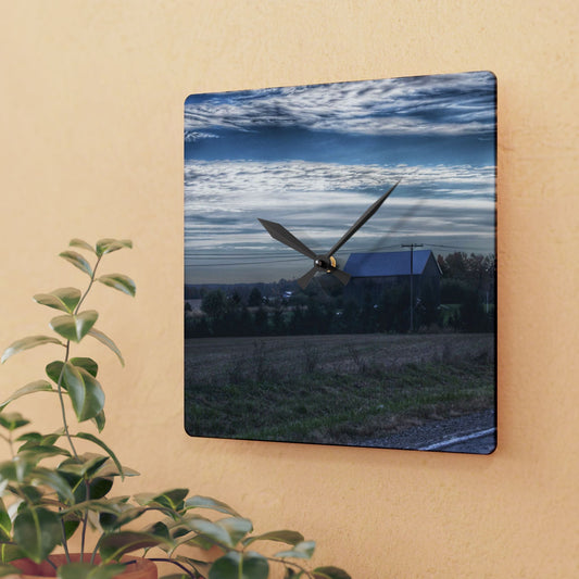 U R There Photography Burnside Road Grey Blues Rustic Farmhouse Acrylic Analog Wall Clock
