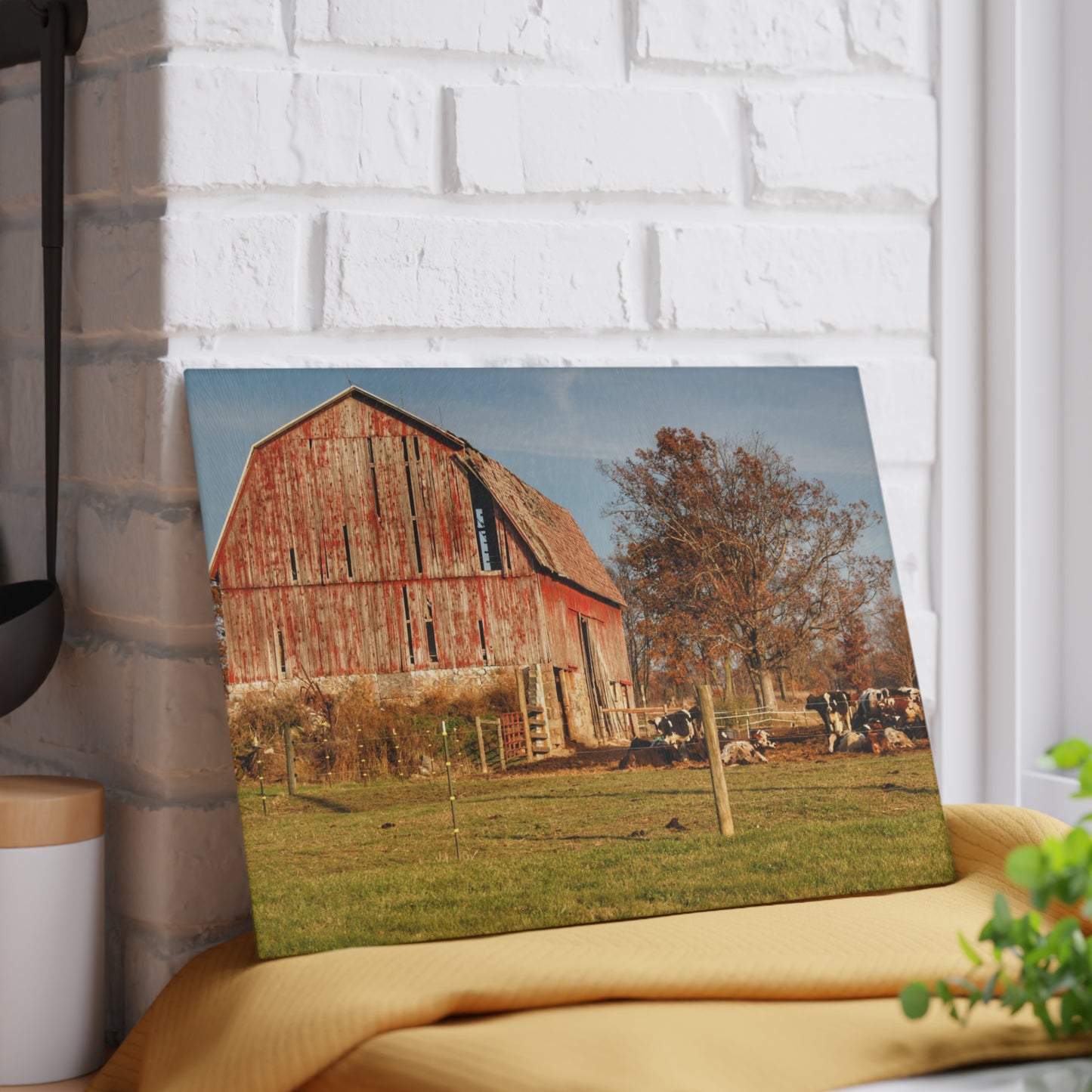 U R There Photography Marathon Road Red Rustic Farmhouse Tempered-Glass Cutting Board 8"x 11"