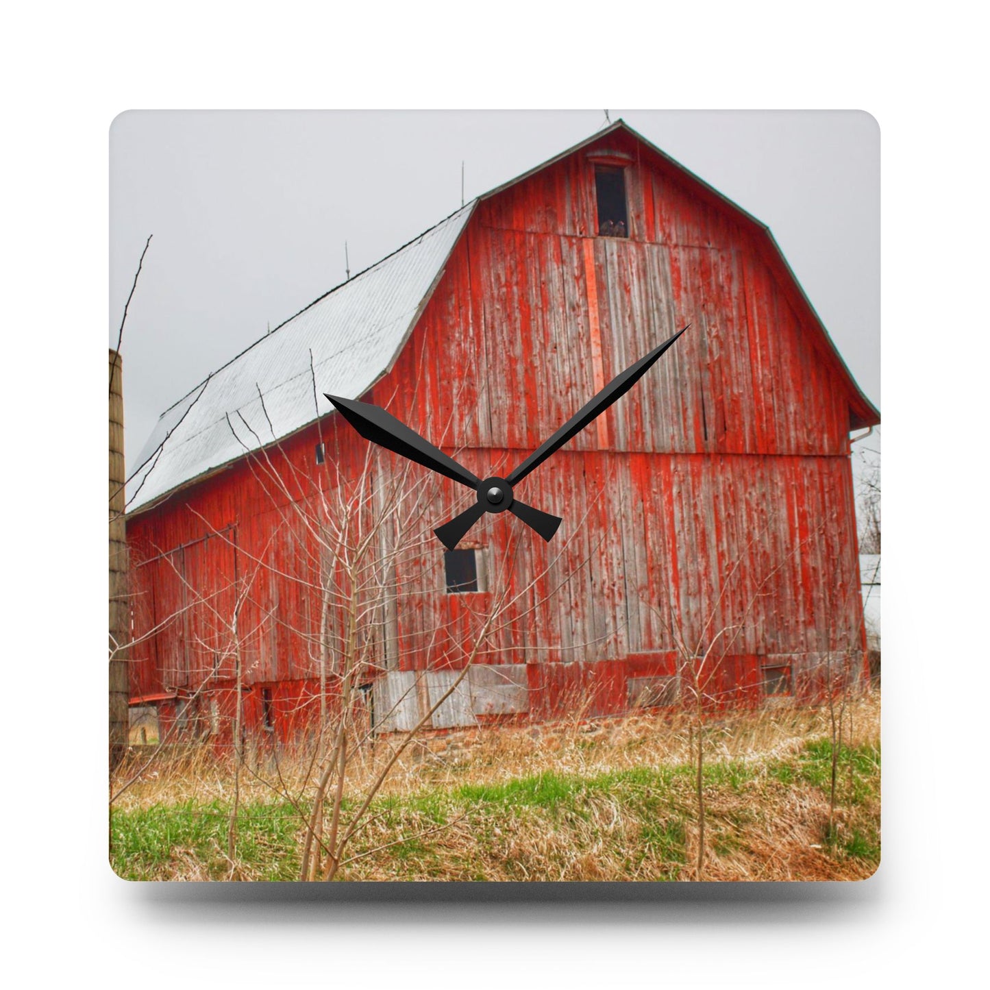 U R There Photography Columbiaville Red 2020 Rustic Farmhouse Acrylic Analog Wall Clock