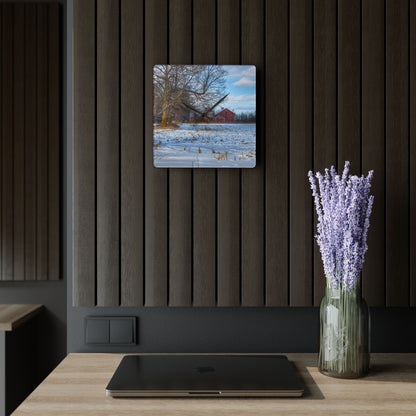 U R There Photography Across Barnes Road Frozen Cornfield Rustic Farmhouse Acrylic Analog Wall Clock