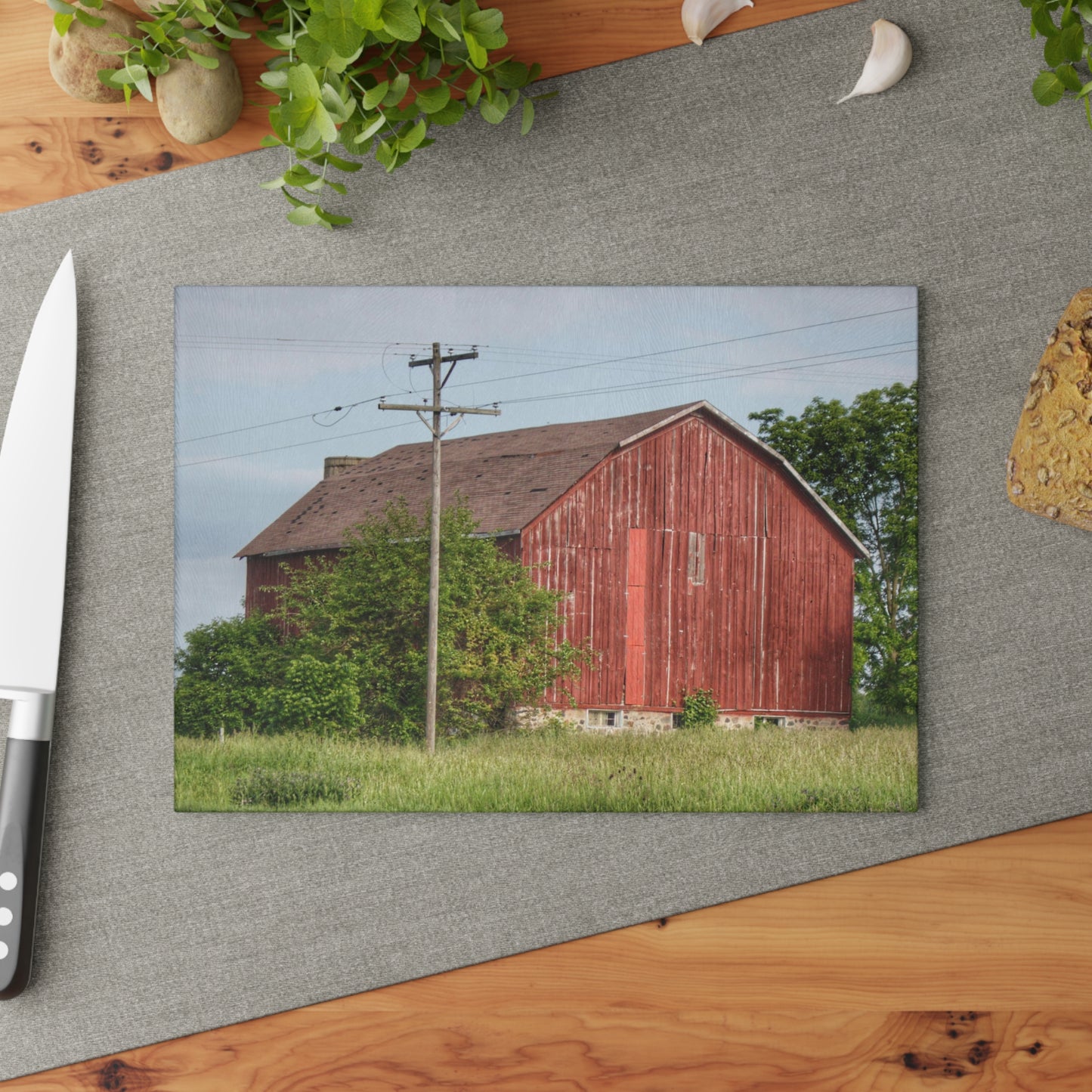 U R There Photography Armstrong Road Red I Rustic Farmhouse Tempered-Glass Cutting Board