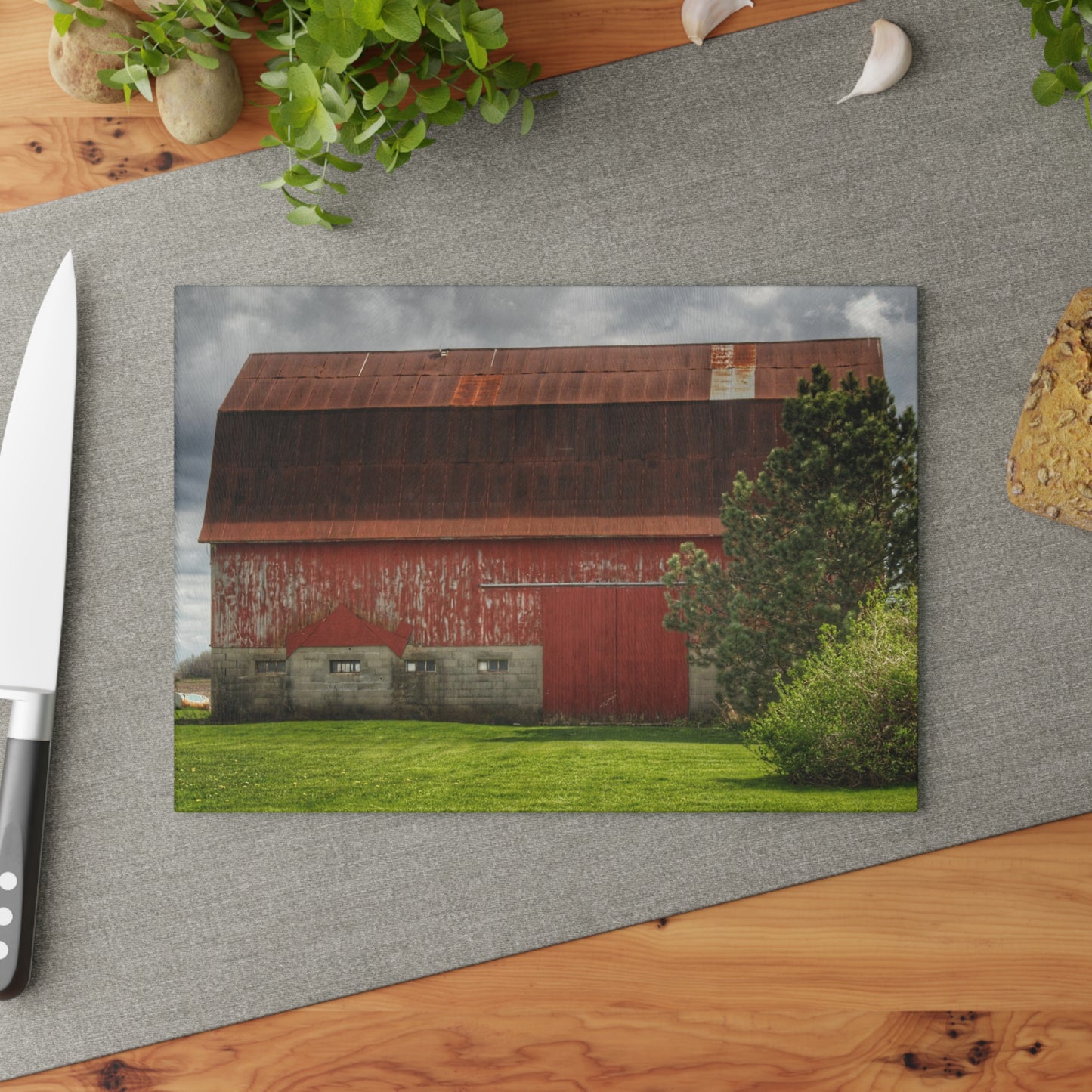 U R There Photography Big Red I Rustic Farmhouse Tempered-Glass Cutting Board