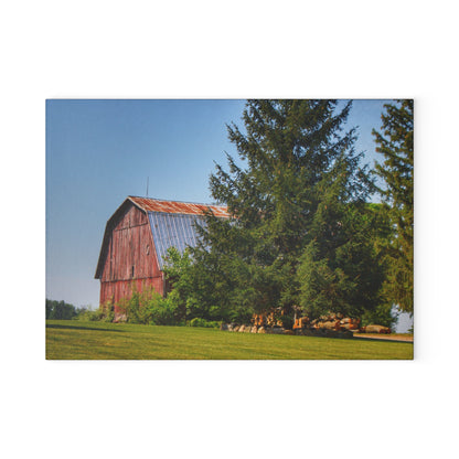 U R There Photography Mushroom Road Hidden Red Rustic Farmhouse Tempered-Glass Cutting Board