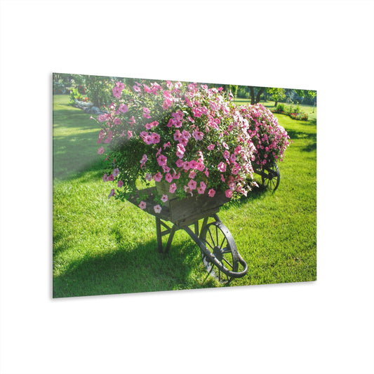 U R There Photography Wheelbarrow Full of Flowers Rustic Farmhouse Acrylic Wall Print