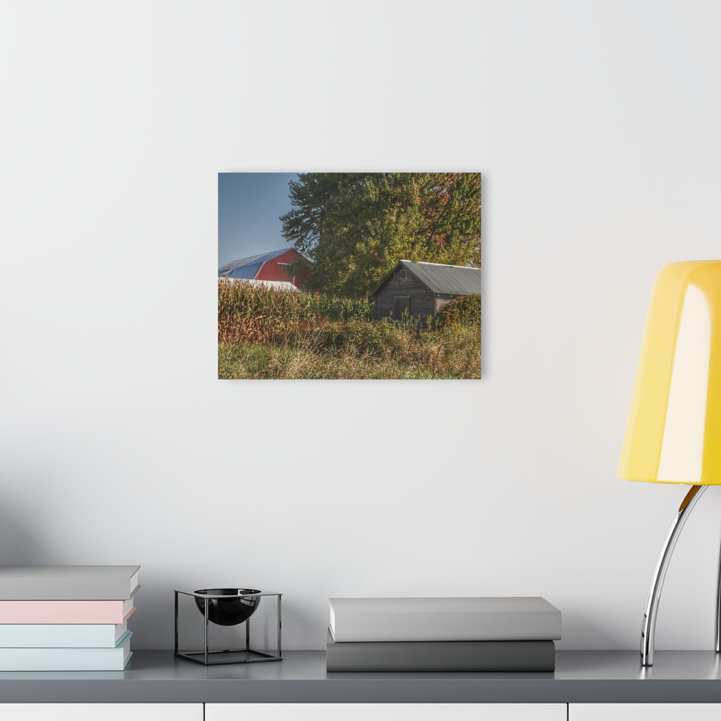 U R There Photography Barnes Road Hidden Red and Little Grey Rustic Farmhouse Acrylic Wall Print