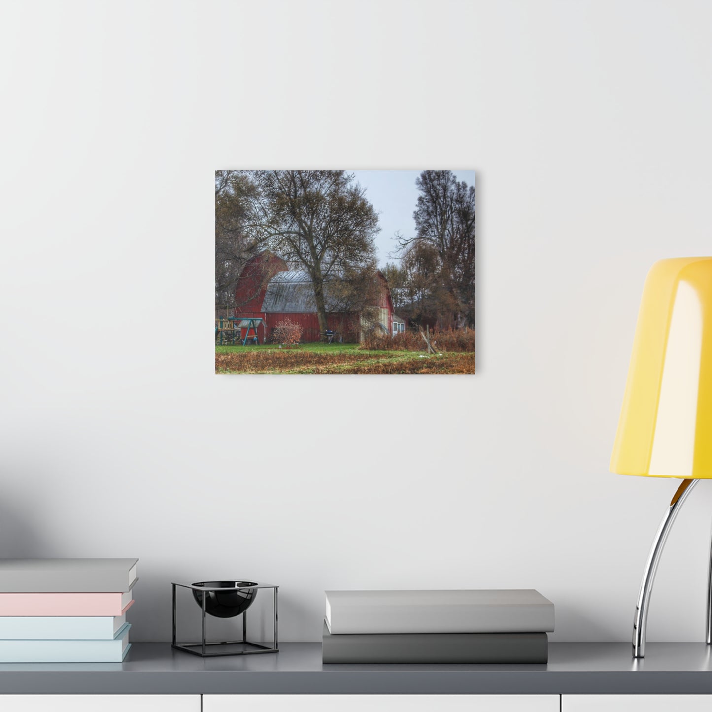 U R There Photography Dryden Road Reds and Playscape Rustic Farmhouse Acrylic Wall Print