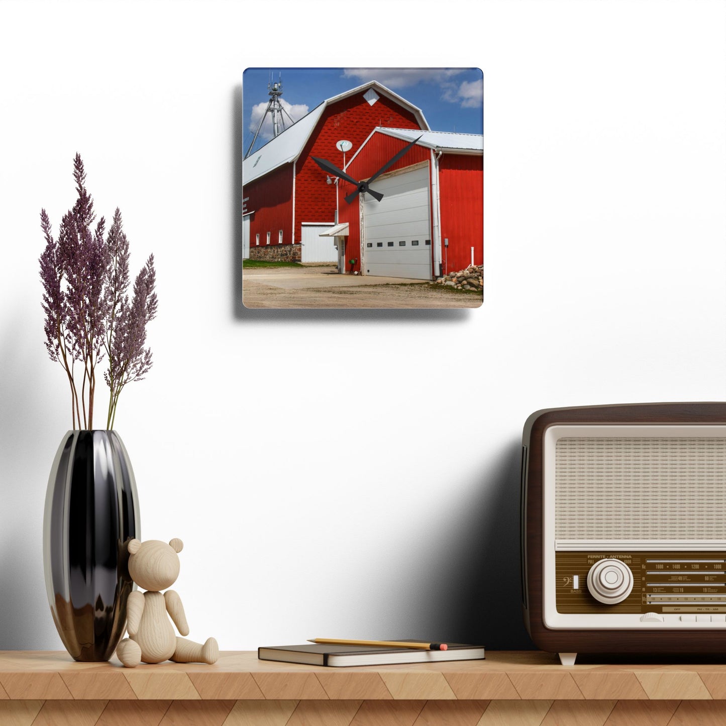 U R There Photography Darbee Red Rustic Farmhouse Acrylic Analog Wall Clock