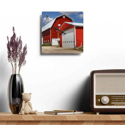 U R There Photography Darbee Red Rustic Farmhouse Acrylic Analog Wall Clock