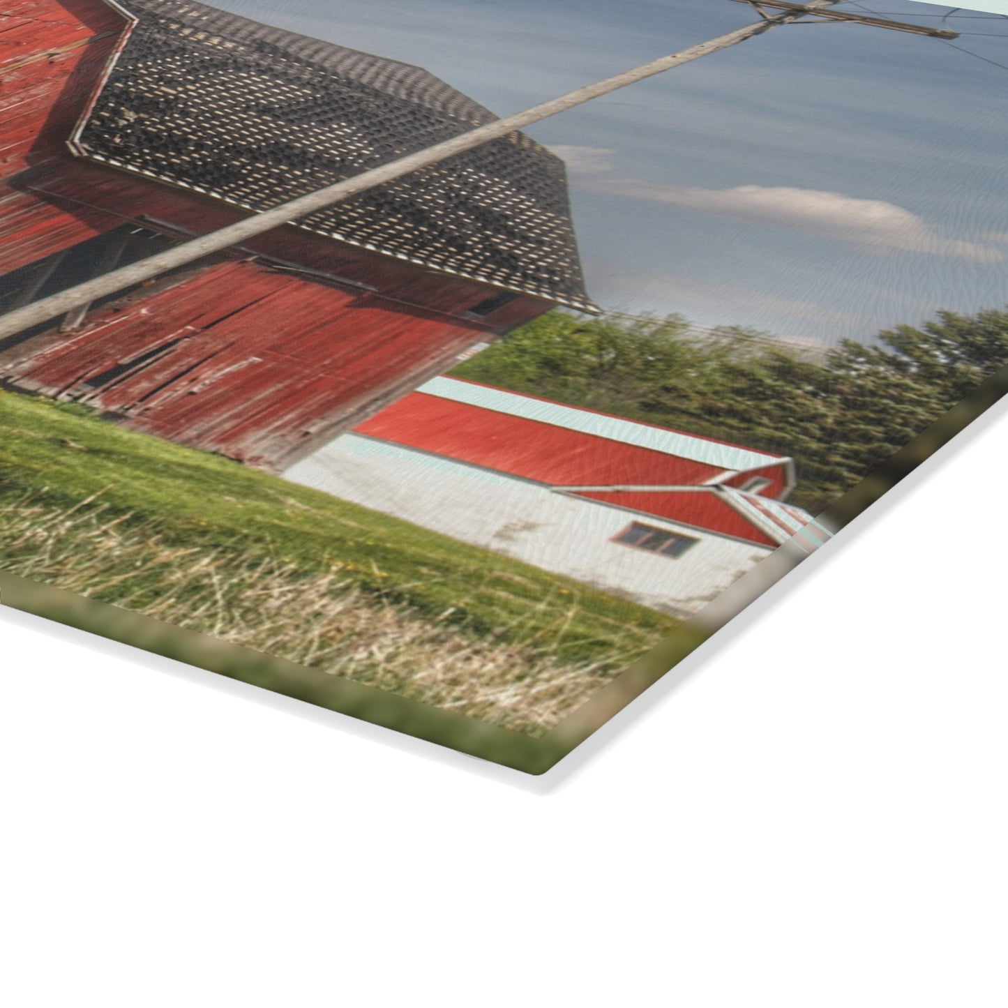 U R There Photography Hollenbeck Road Red II Rustic Farmhouse Tempered-Glass Cutting Board