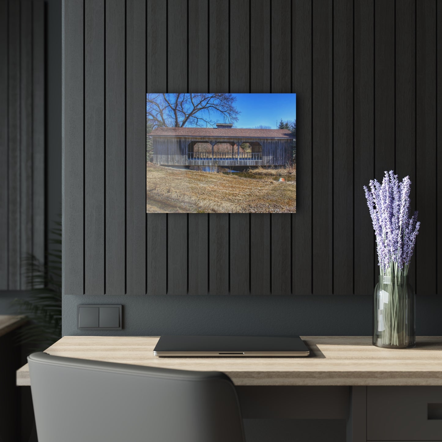 U R There Photography Covered Bridge of Campground Road II Rustic Farmhouse Acrylic Wall Print