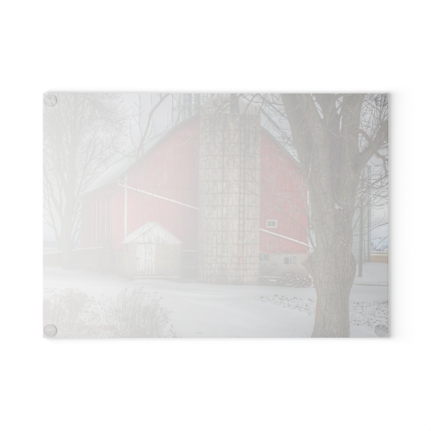 U R There Photography Frenchline Road Red in Winter Rustic Farmhouse Tempered-Glass Cutting Board