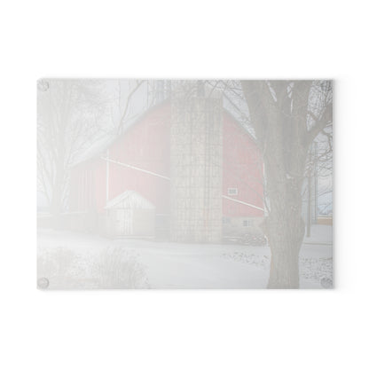 U R There Photography Frenchline Road Red in Winter Rustic Farmhouse Tempered-Glass Cutting Board