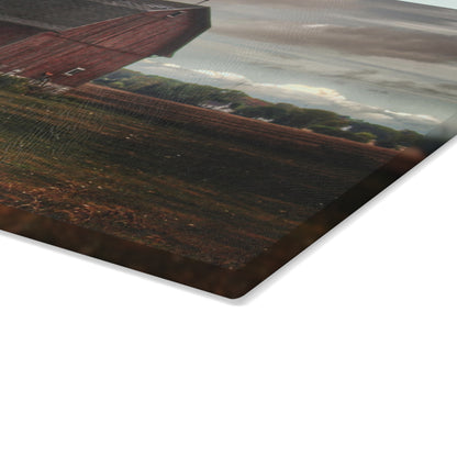U R There Photography Fairgrove-Deckerville Red I Rustic Farmhouse Tempered-Glass Cutting Board