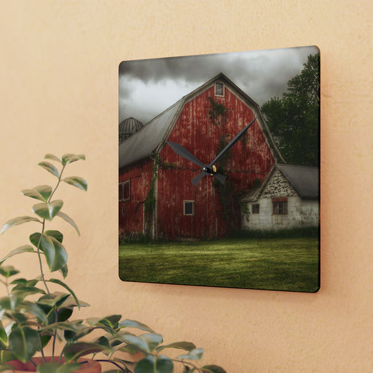 U R There Photography Stanley Road Red I Rustic Farmhouse Acrylic Analog Wall Clock