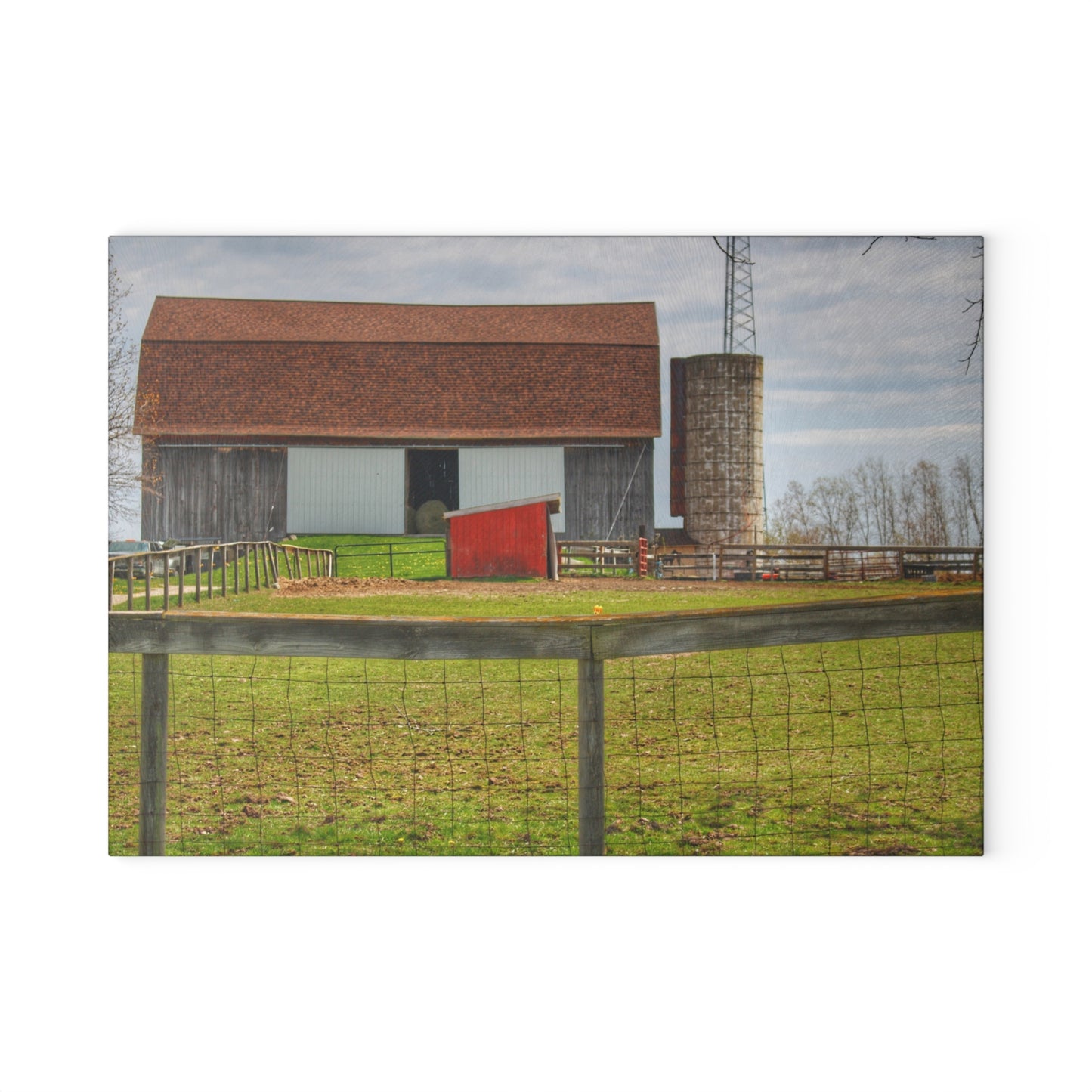 U R There Photography North Vassar Road Grey Rustic Farmhouse Tempered-Glass Cutting Board
