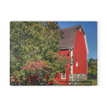 U R There Photography Oakwood Road Red Rustic Farmhouse Tempered-Glass Cutting Board