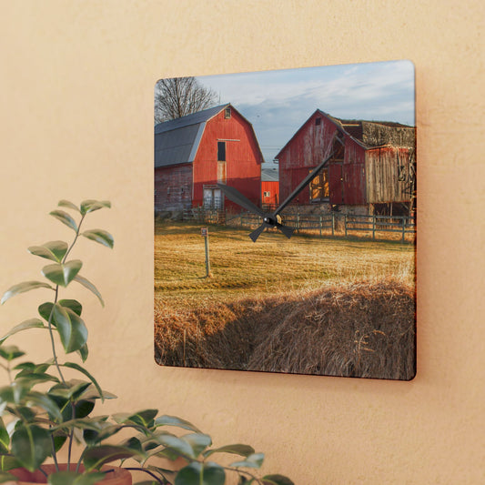 U R There Photography Irish Road Old Reds II Rustic Farmhouse Acrylic Analog Wall Clock