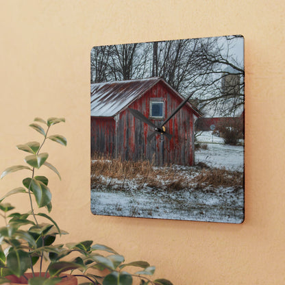 U R There Photography Frenchline Road Red Shack Rustic Farmhouse Acrylic Analog Wall Clock