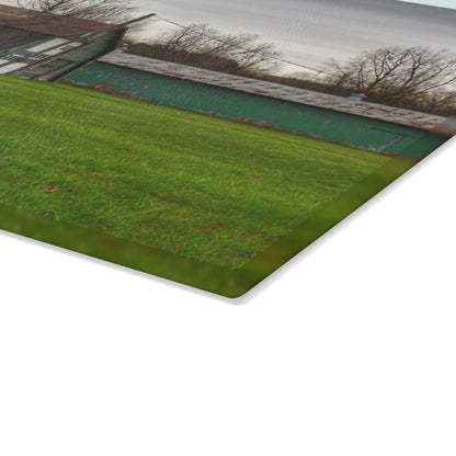 U R There Photography Hough Road Green Quonset III Rustic Farmhouse Tempered-Glass Cutting Board